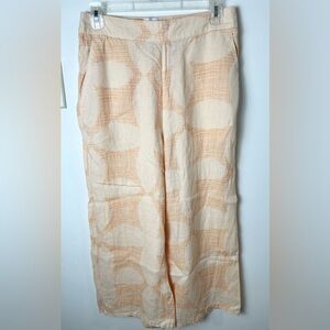 Joie Pants Women’s M Orange 100% Linen Wide Leg BAGGY Crop Floral‎ BOHO Hippie